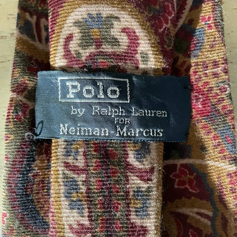 Polo Ralph Lauren Vintage Wide Paisley Print Cashmere Tie in Earth Tones (Multi)